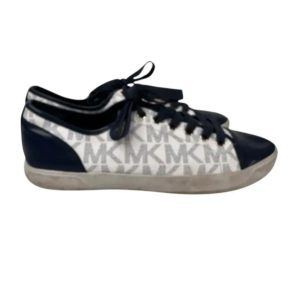 KORS Michael Kors Navy White Signature Sneakers Womens 10 Monogram Casual
